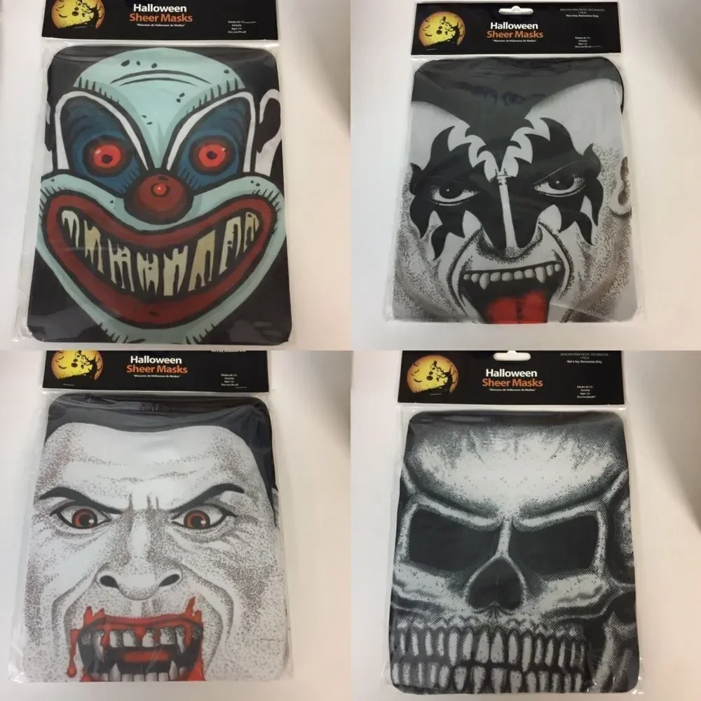 NEW Creepy Halloween Sheer Masks Set of 4 | Spooky Mixed Styles Surprise‎ Pack